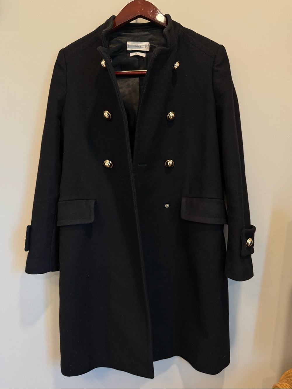 MNG Mango Women’s Black Italian Wool Double Breasted Military Officer Coat Small - Picture 2 of 11